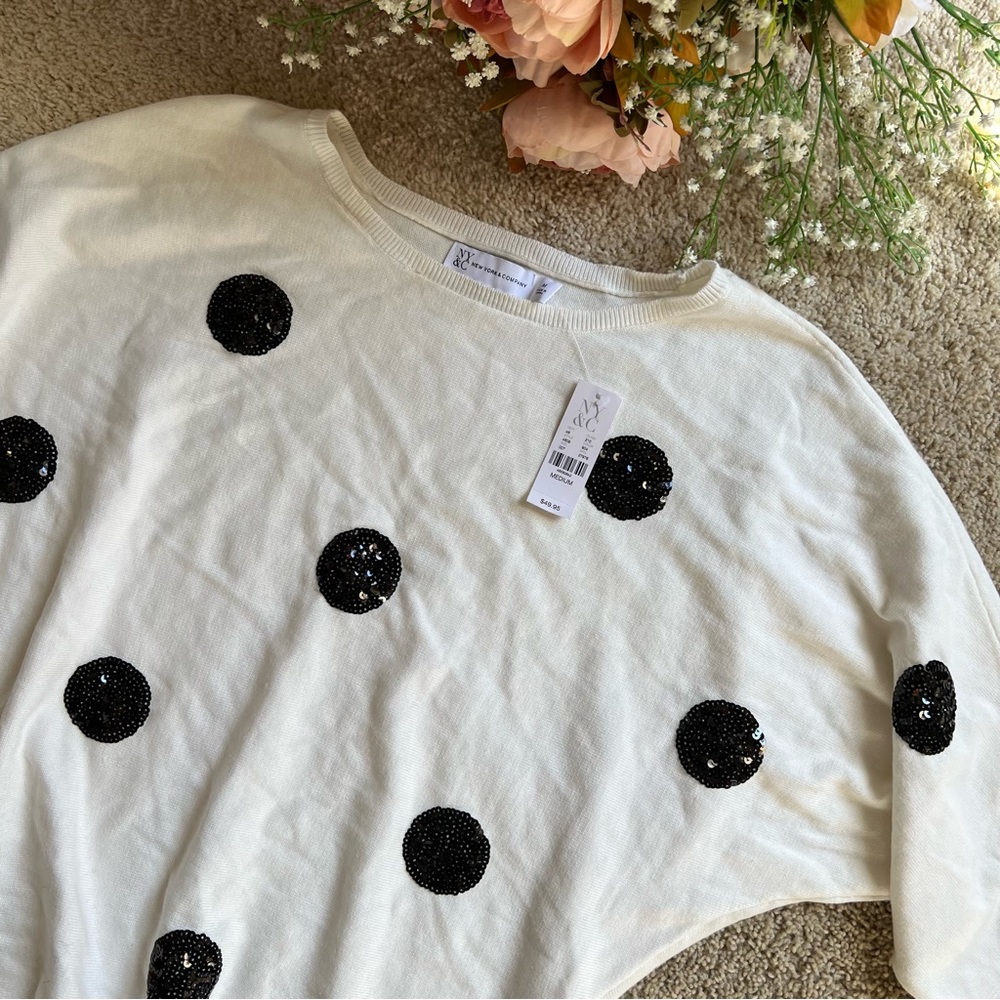 NEW YORK & COMPANY | Sequin Sweater Top Polka Dot - Picture 8 of 11